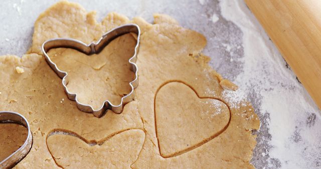 Butterfly and Heart Shaped Cookie Cutouts on Dough Surface - Download Free Stock Images Pikwizard.com