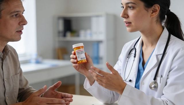 Female doctor explaining prescription medication to patient during consultation