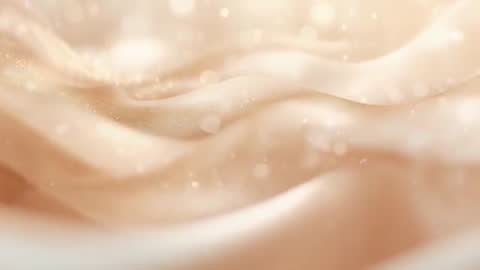 Pushing Camera Over Beige Satin Macro Revealing Soft Shimmer, Bokeh Particles and Grainy Texture