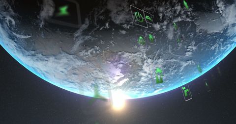 Digital Eco Icons Projected onto Sunrise Earth from Space - Download Free Stock Images Pikwizard.com