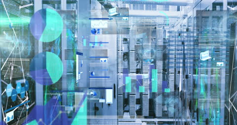 Futuristic Data Streams Overlay on Modern Server Room