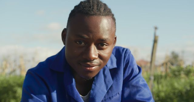 Portrait of Man in Blue Workwear Outdoors - Download Free Stock Images Pikwizard.com