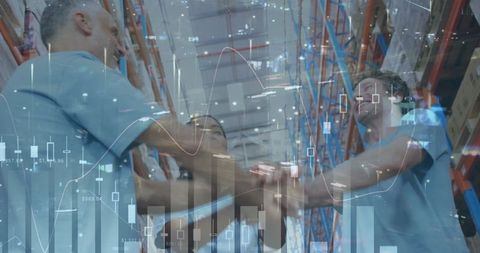 Business Teamwork in Warehouse with Financial Overlay