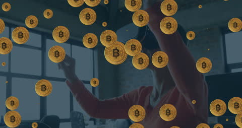 Entrepreneur Uses VR Headset Surrounded by Animated Bitcoins