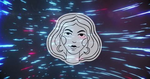 Cosmic Fusion: Female Icon Amidst Dynamic Light Trails