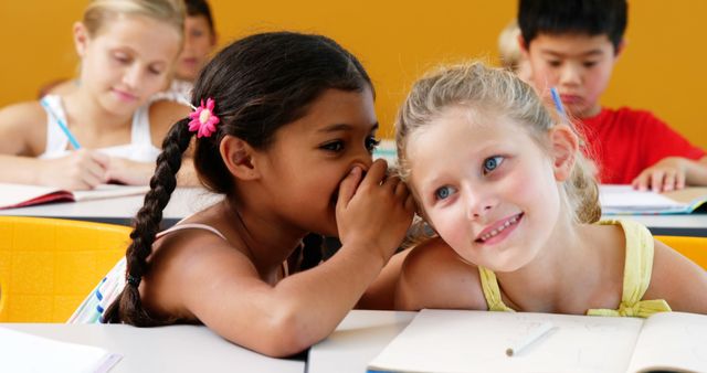 Diverse Children Whispering Secrets in Classroom - Download Free Stock Images Pikwizard.com