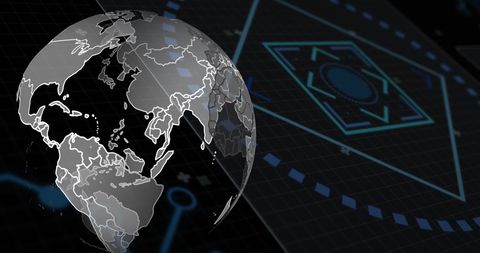 Spinning globe with digital map highlighting global connectivity