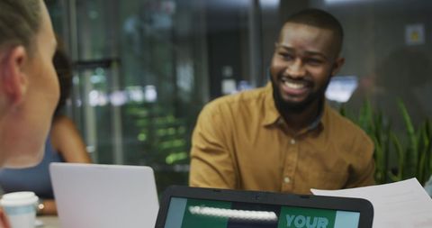 Professional Meeting with Smiling Business Colleagues Collaborating