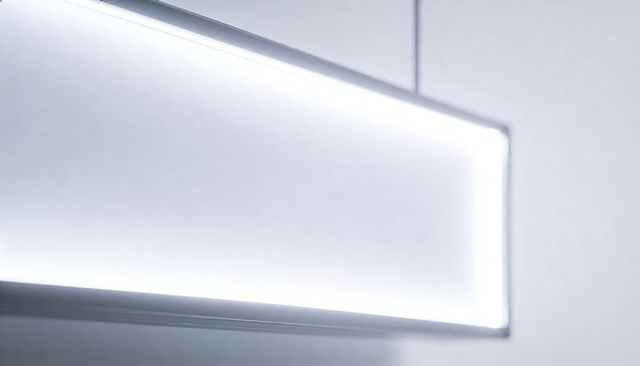 Minimal suspended led rectangular light fixture with frosted diffuser and slim cables