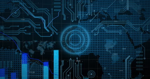 Futuristic Digital Interface with Circuit and World Map