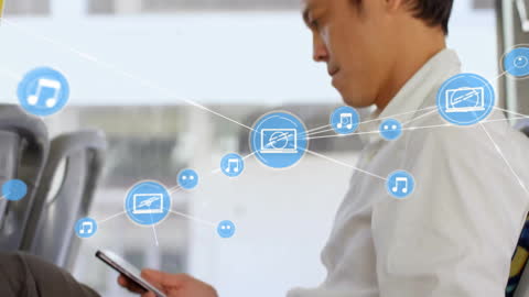 Businessman Connected to Digital Network via Smartphone