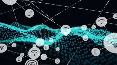 Digital Network Connection with Abstract Blue Wave Background