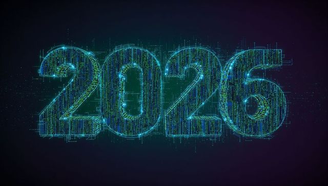 2026 glowing digits streaming code neon holographic futuristic digital technology concept