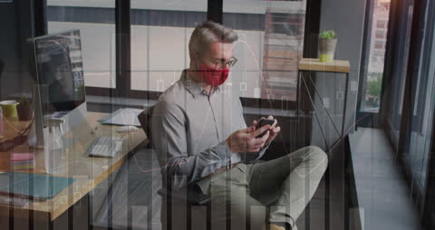 Masked Professional Examining Data on Smartphone in Modern Office