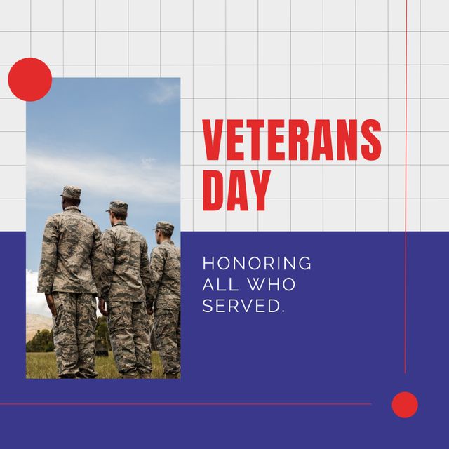 Veterans Day Tribute with Diverse Male Soldiers Against Blue Sky - Download Free Stock Templates Pikwizard.com