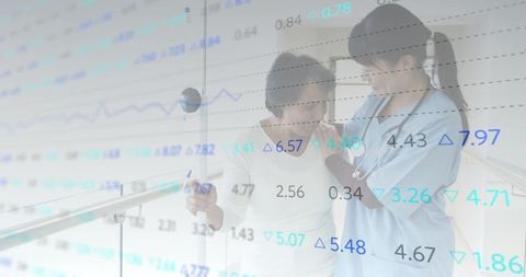 Nurse Supporting Senior Woman in Rehabilitation with Data Finance Overlay