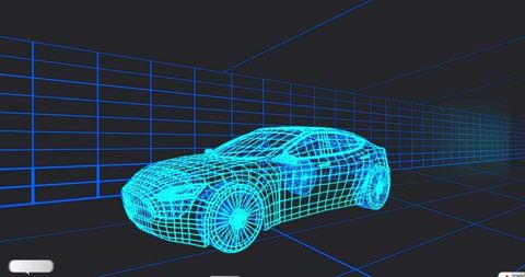 Futuristic 3d wireframe car model in virtual design environment
