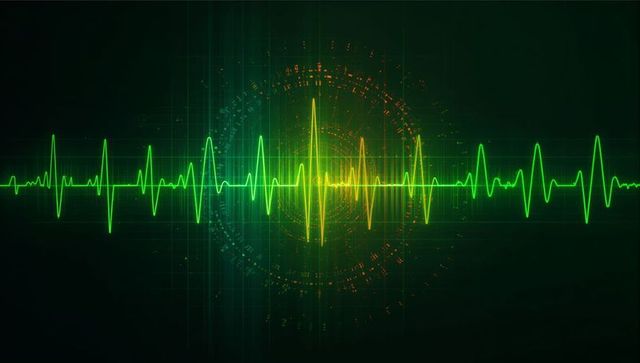 Pulsing Neon Waveform with Futuristic Interface and Data Analytics