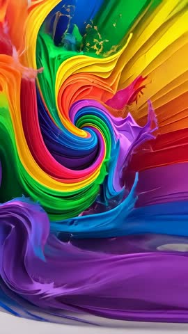 Vertical animation twisting rainbow ribbons into vibrant vortex swirl for backgrounds