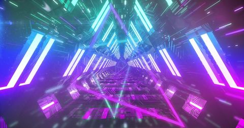 Colorful Neon Tunnel with Futuristic Geometric Designs