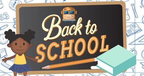 back to school chalkboard with happy student and school supplies - Download Free Stock Images Pikwizard.com