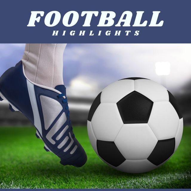 Vertical image football highlights and foot of caucasian male soccer player with ball. Soccer, sport, training and competition concept.
