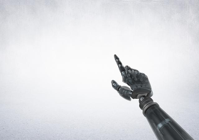 Digital composite of Android Robot hand pointing with grey background