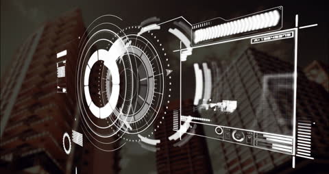 Digital Interface with Futuristic Data Visualization and HUD Elements