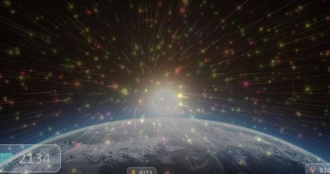 View from space: beautifully illuminated particle show displaying cosmic grandeur