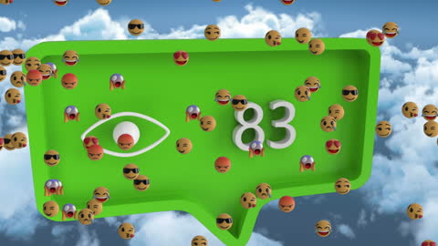 Animated Social Media Reaction Emoticons and Cloud Background