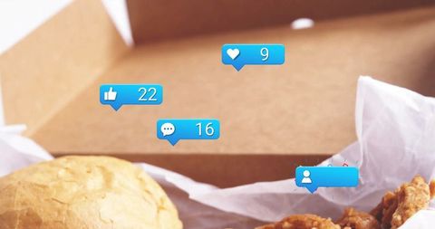 Fast food takeaway with social media interaction graphics