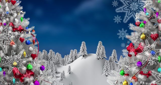 Festive Snow-Covered Landscape with Decorated Christmas Trees - Download Free Stock Images Pikwizard.com