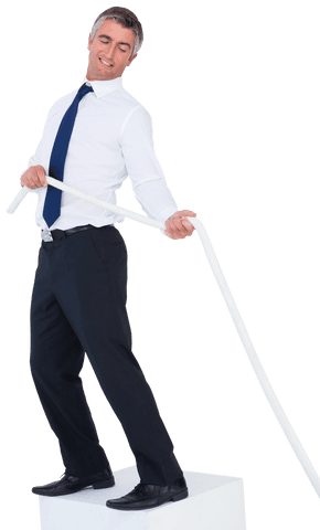 Businessman with rope in confident pose transparent background