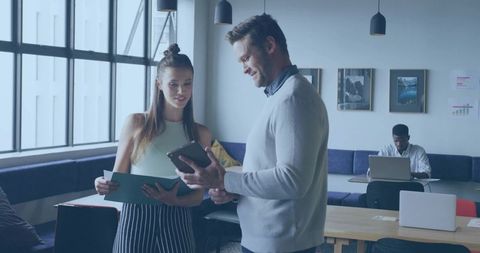 Cooperative teamwork at modern co-working office