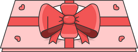 Elegant Pink Gift Box with Red Ribbon and Hearts on Transparent Background