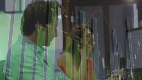 Business Team Analyzing Financial Markets with Technology Overlay