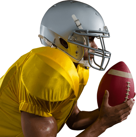 Transparent determined american football player in yellow jersey