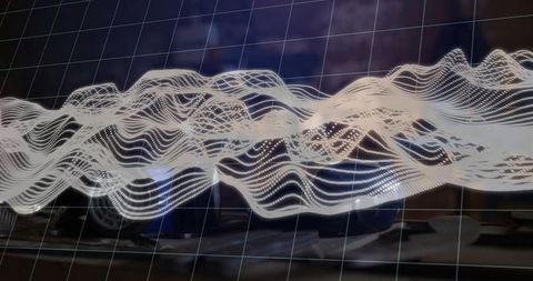 Futuristic data interface with waveform and grid