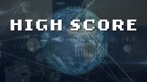 Retro High Score Overlay on Earth with Tech Graphics