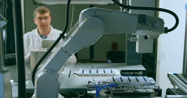 Engineer Operating Robotic Arm in Modern Technology Lab - Download Free Stock Images Pikwizard.com