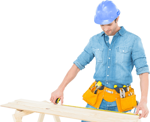transparent male carpenter measuring wooden plank with precision - Download Free Stock Videos Pikwizard.com