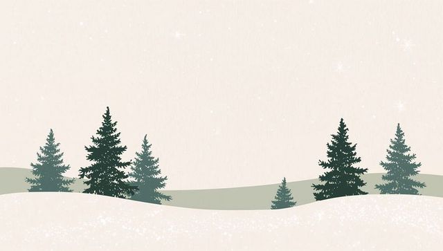 Minimalist Winter Landscape with Dark Evergreen Pines on Snowy Rolling Hills for Holiday Design