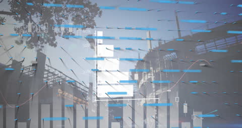 Dynamic Data Processing Animation with Cityscape Overlays
