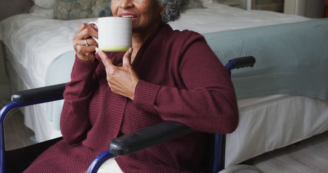 Senior Woman Enjoying Morning Coffee in Wheelchair - Download Free Stock Images Pikwizard.com