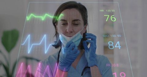 Nurse with digital holographic display in modern clinic
