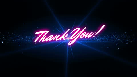 Neon Thank You Text with Starry Light Effect on Black