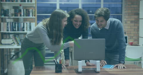 Team Analyzing Business Growth with Digital Data Overlay