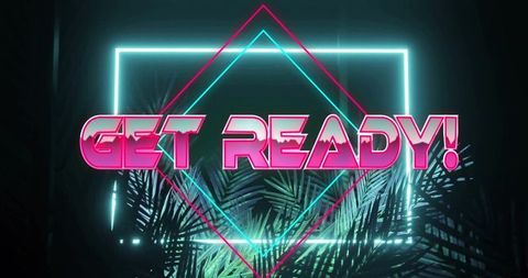 Vibrant neon sign with palm fronds in futuristic nightclub
