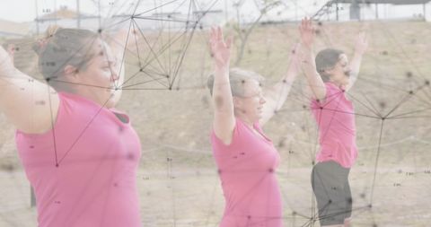 Diverse Women Exercising with Digital Graphics Overlay