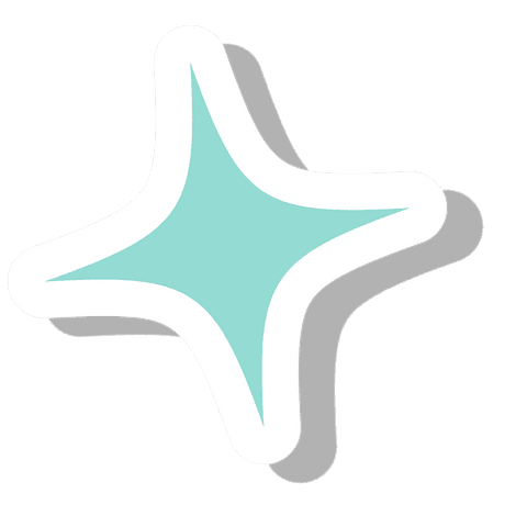 Turquoise star icon hovers on transparent background with shadow